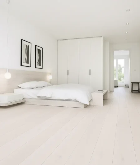 Trendtime 4 Wide Plank Engineered Wood Flooring in Bedroom