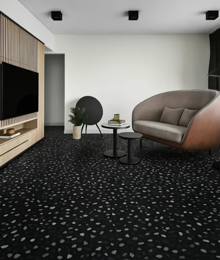 Black Terrazzo Flooring in Living Room
