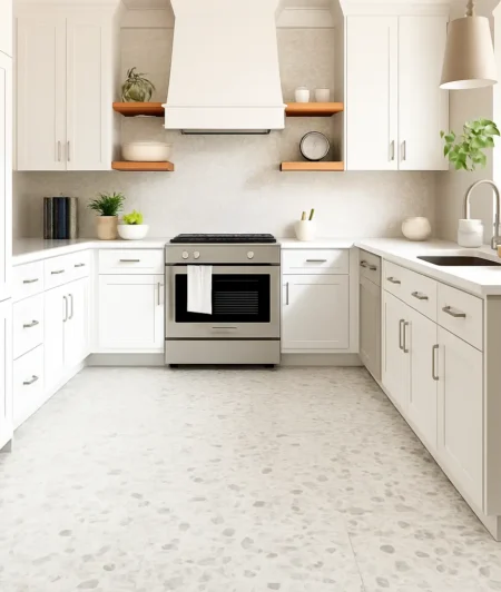 Classic White Terrazzo Flooring in Kitchen