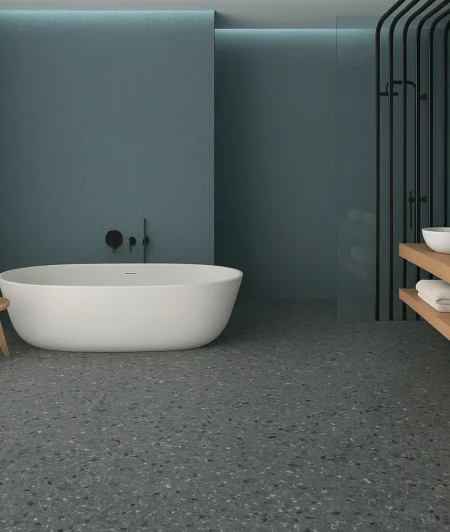 Monochrome Terrazzo Flooring in Bathroom