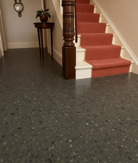 Monochrome Terrazzo Flooring in hallways