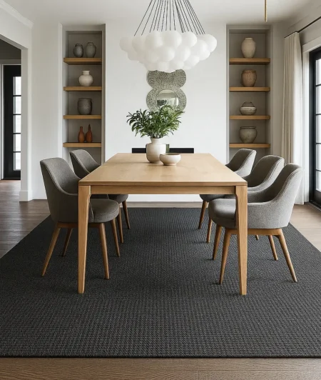 Chevron Charcoal Sisal Carpets In Dining Area