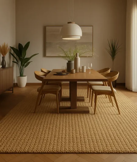Designer Basketweave Seagrass Carpets In Dining Area