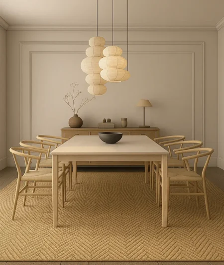 Designer Herringbone Seagrass Carpets In Dining Area