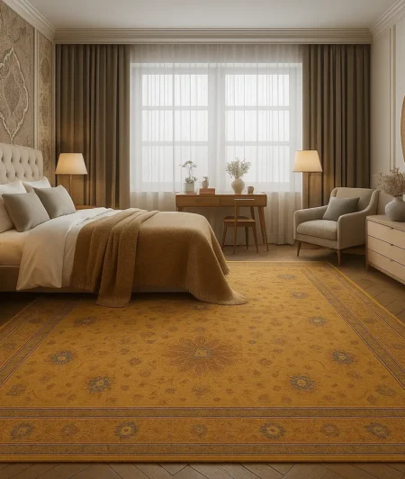 Gold Persian Carpets In Living Room In Bedroom