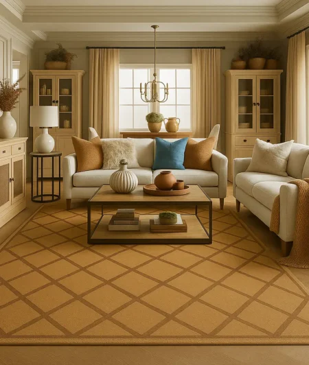 JR Peach-Terracotta Jute carpets In Living Room