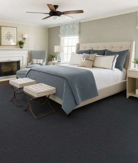 Olivia Black Carpet Tiles In Bedroom