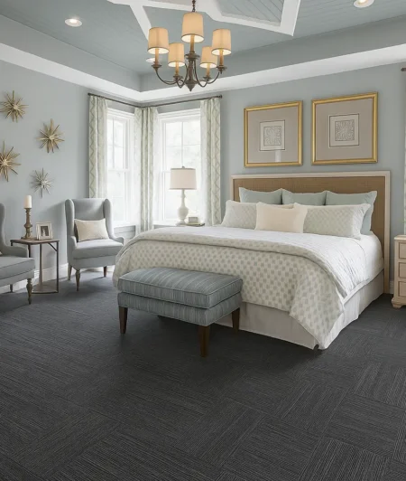 Olivia Grey Carpet Tiles In Bedroom