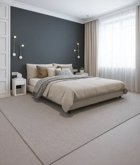 Plush Grege Wool Carpets In Bedroom