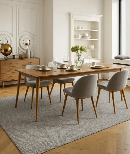 Plush Grey Wool Carpets In Dining Area