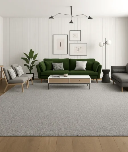 Plush Grey Wool Carpets In Living Room
