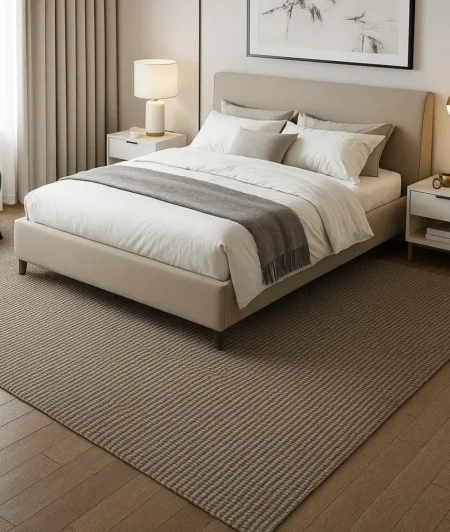 Plush Light Brown Wool Carpets In Bedroom