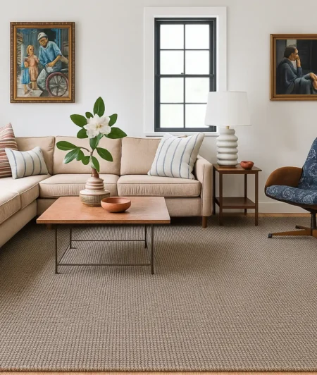 Plush Light Brown Wool Carpets In Living Room