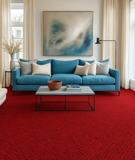 Plush Puce Red Wool Carpets In Living Room