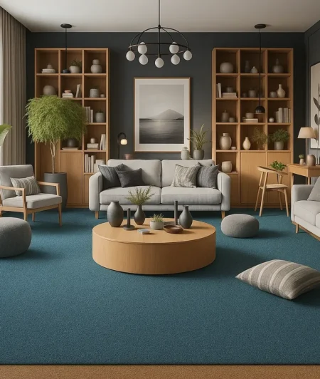 Plush Turquoise Wool Carpets In Living Room