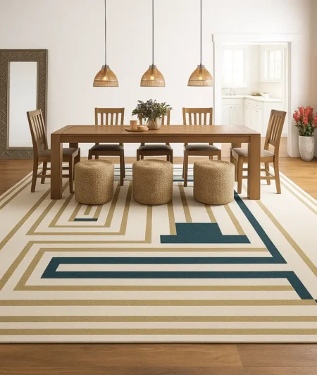 Risala Beige Bamboo Carpets In Dining Area