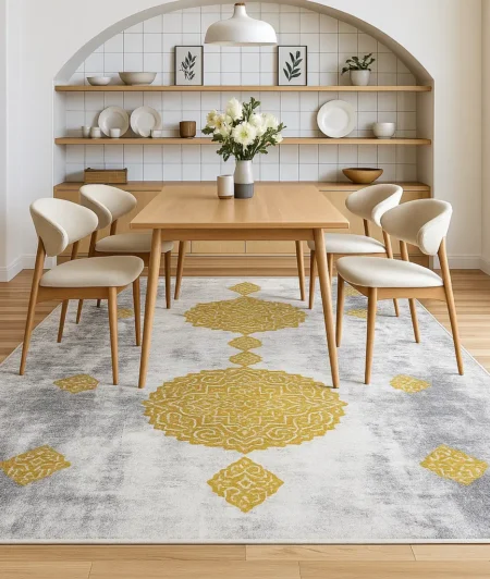 Risala Gold Bamboo Carpets In Dining Area