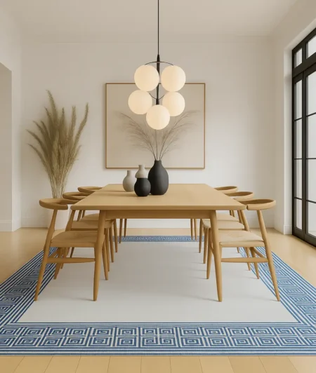 Risala Off White Bamboo Carpets In Dining Room