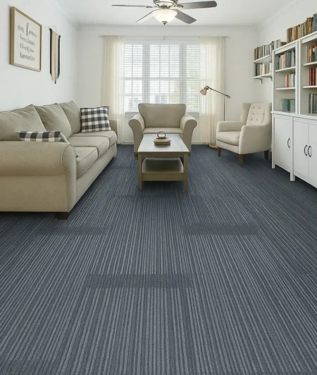 Shaw Dark Grey Carpet Tiles In Living Room