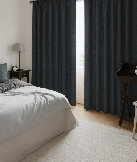 Risala Alcor Denim Blackout Curtains In Bedroom