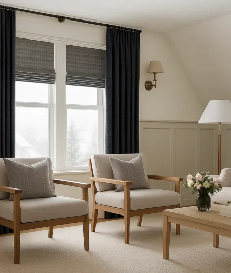 Risala Alcor Denim Blackout Curtains In Living Room