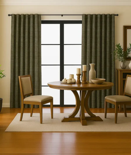 Risala Alcor Gunmetal Blackout Curtains In Dining Area