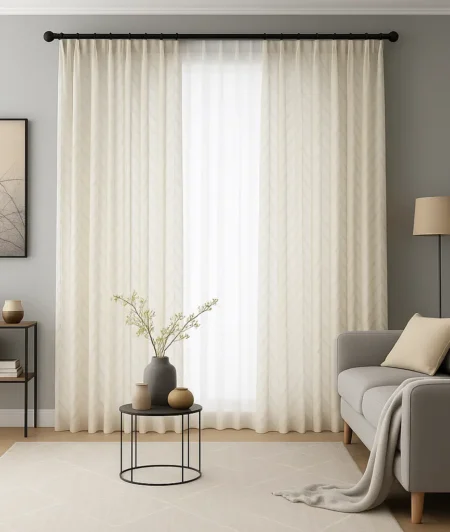 Risala Alpine Silver Voile Curtains In Living Room