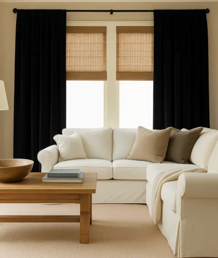 Risala Black Velvet Curtains In Living Room