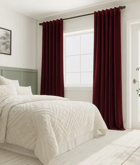 Risala Burgundy Velvet Curtains In Bedroom