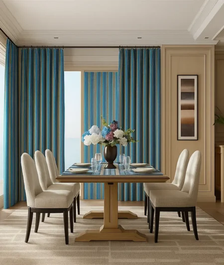 Risala Carioca Silk Curtains In Dinig Area