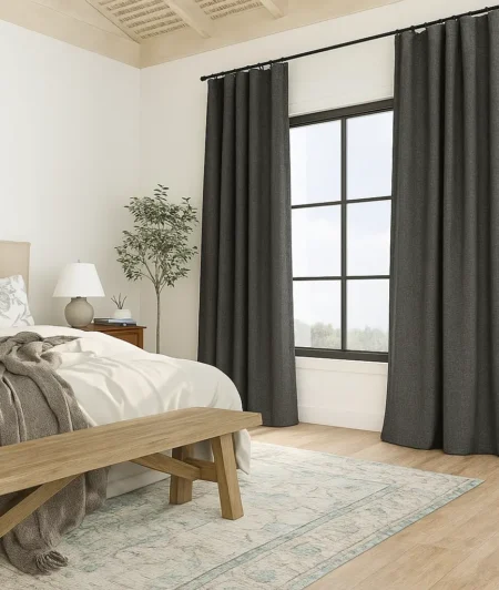 Risala Cato Pencil Pleat Linen Curtains In Bedroom