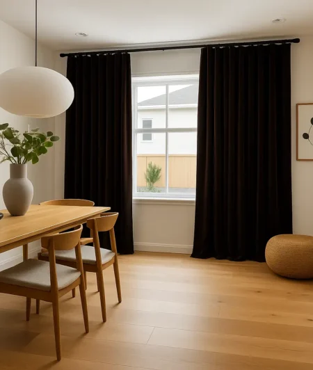 Risala Charcoal Velvet Curtains In Dining Area