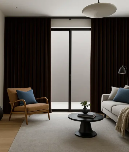 Risala Charcoal Velvet Curtains In Living Room