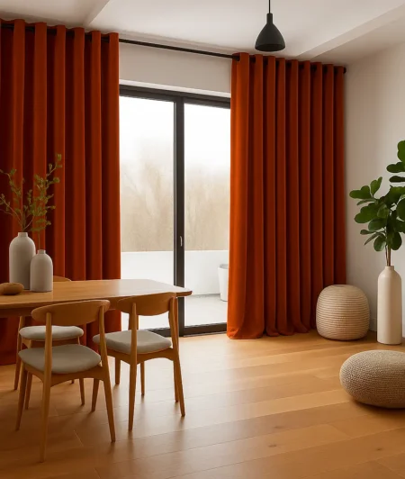 Risala Cinnamon Velvet Curtains In Dining Room