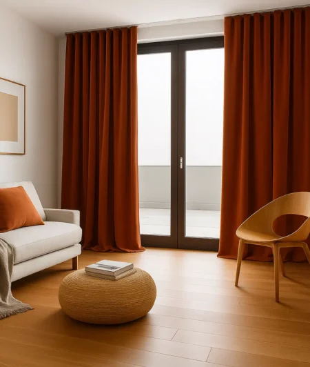 Risala Cinnamon Velvet Curtains In Living Room