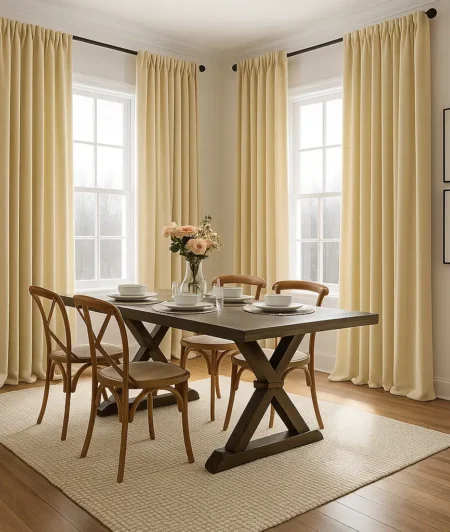 Risala Cream Velvet Curtains In Dining Area