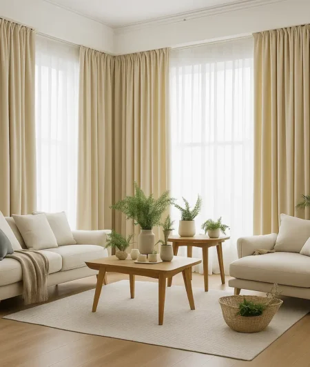 Risala Cream Velvet Curtains In Living Room
