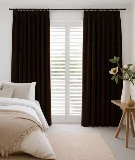 Risala Damson Velvet Curtains In Bedroom