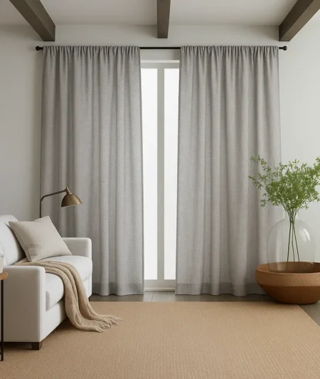 Risala Echo Charcoal Voile Curtains In Living Room