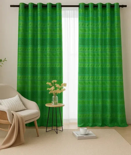 Risala Green Brocade Curtains In Living Room