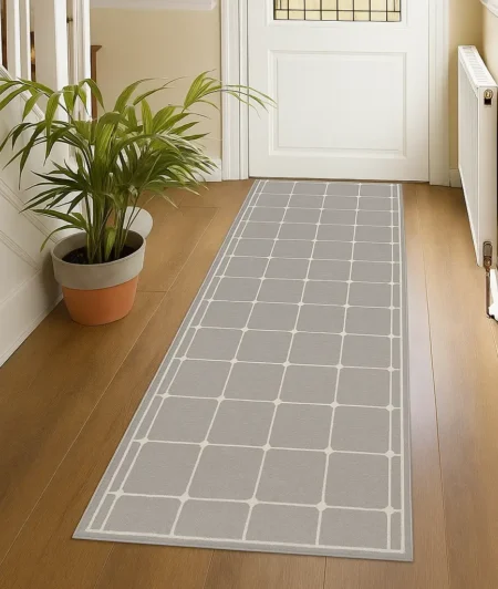 Risala Grid Line Runner Carpets In Entryway