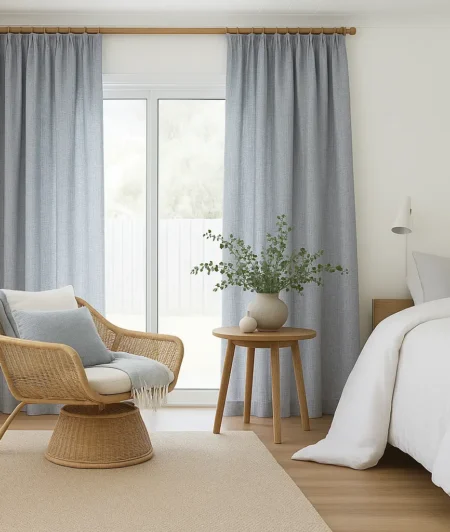 Risala Harris Linen Curtains Sample In Bedroom