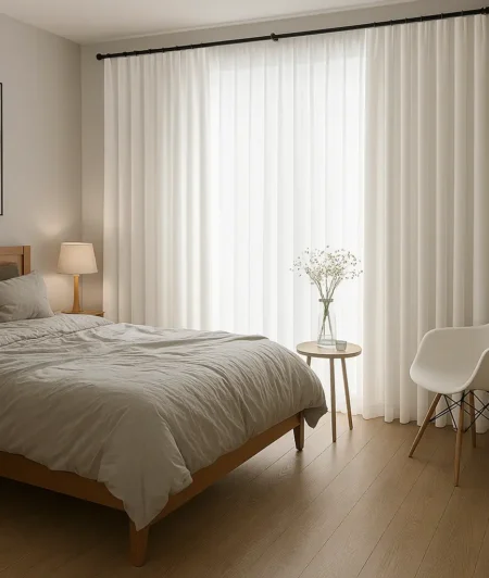 Risala Lining White Cotton Curtains In Bedroom