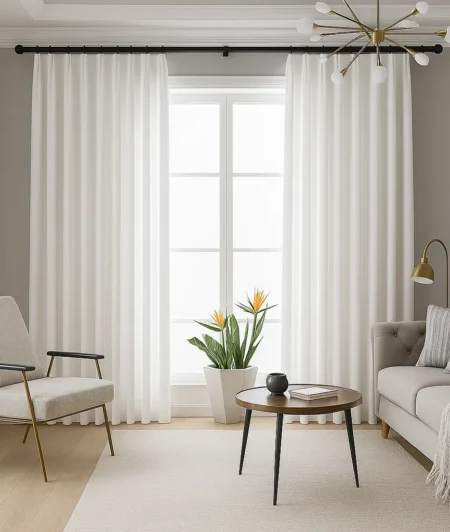 Risala Lining White Cotton Curtains In Living Room