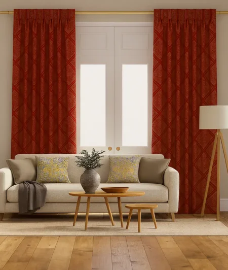 Risala Maroon Brocade Curtains In Living Room