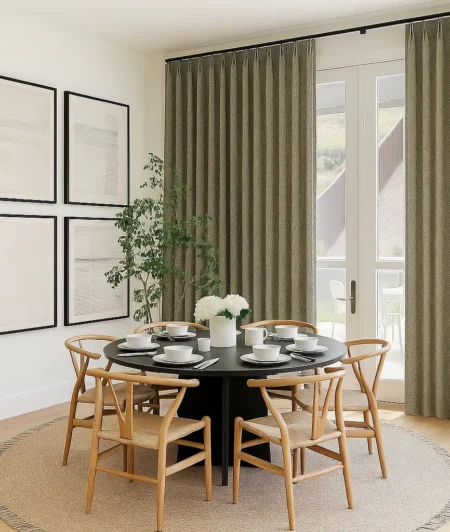 Risala Mercury Silk Curtains In Dining Area