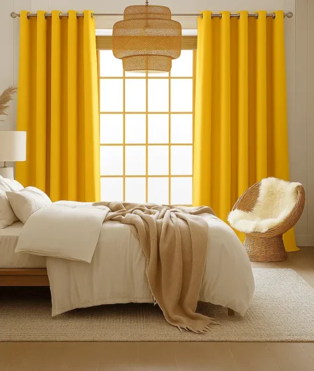 Risala Mustard Polyester Curtains In Bedroom