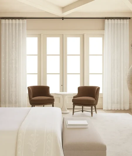 Risala Oban White Lace Curtains In Bedroom