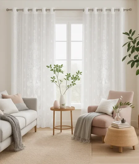 Risala Oban White Lace Curtains In Living Room