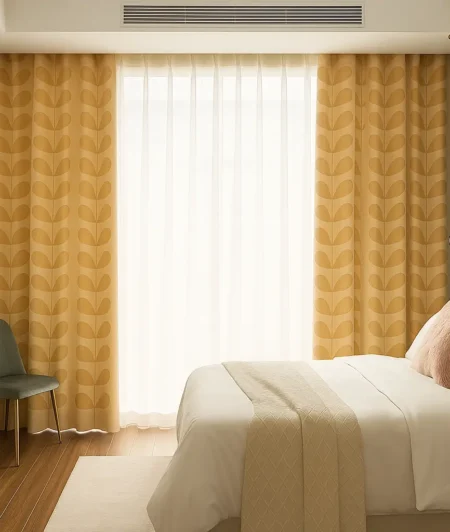 Risala Orla Kiely Jaquard Cotton Curtains In Bedroom